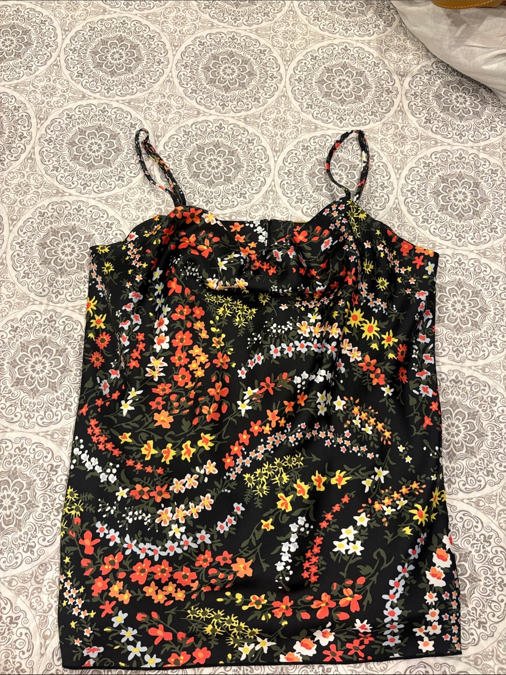 Black Floral Spaghetti Strap Cami Top - Vibrant Multi-Color Print